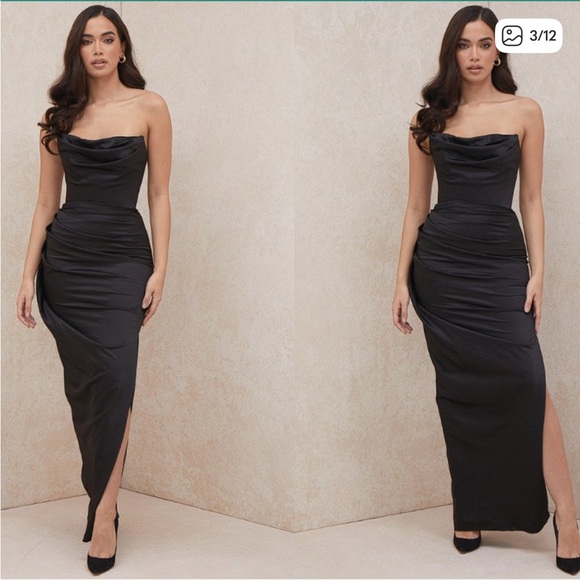 HOUSE OF CB 'Adrienne' Black Satin Strapless Corset Maxi